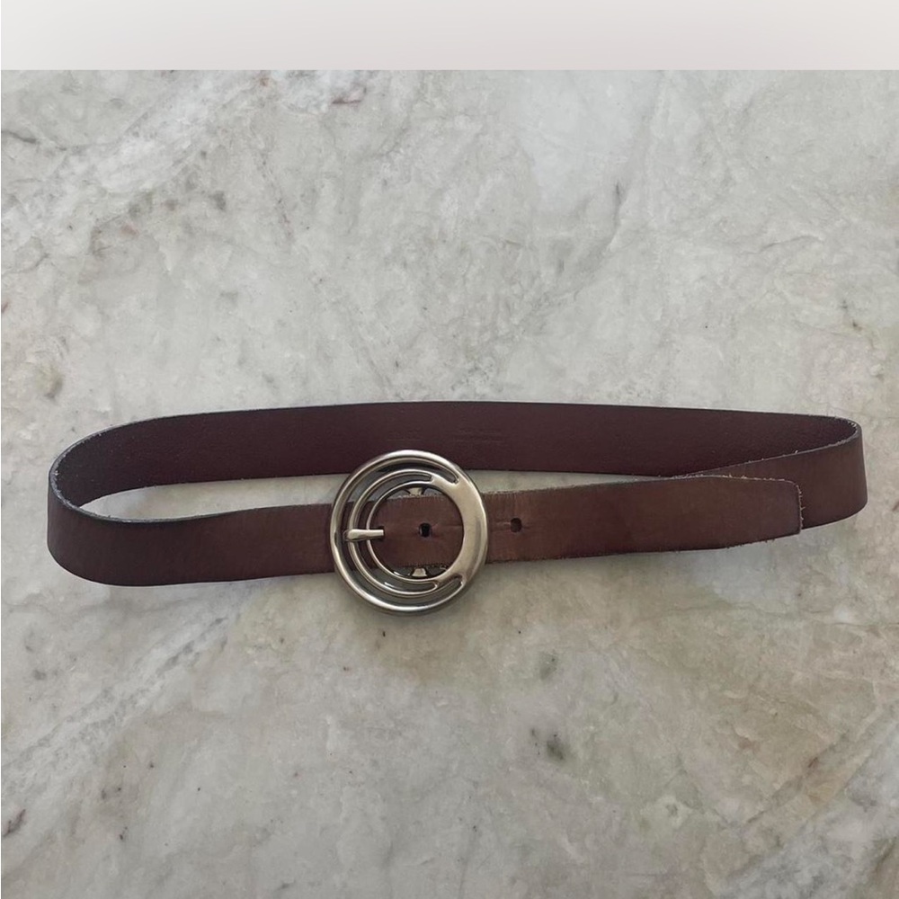 Elegant Brown Belt with Silver Circular Buckle